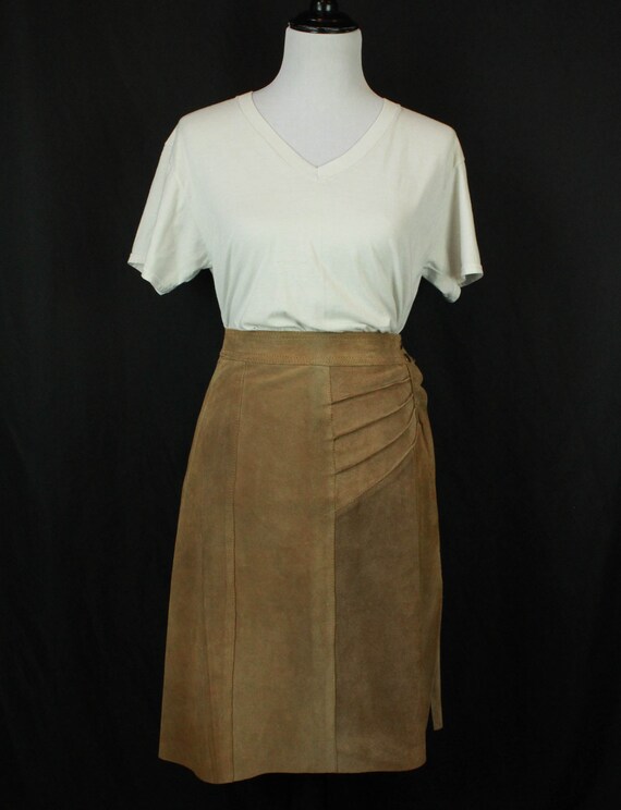Women's Vintage Brown Suede Midi Skirt - 25W