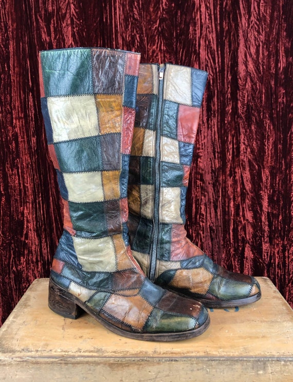 Men's Vintage 70's Patchwork Leather Boots - 10.5