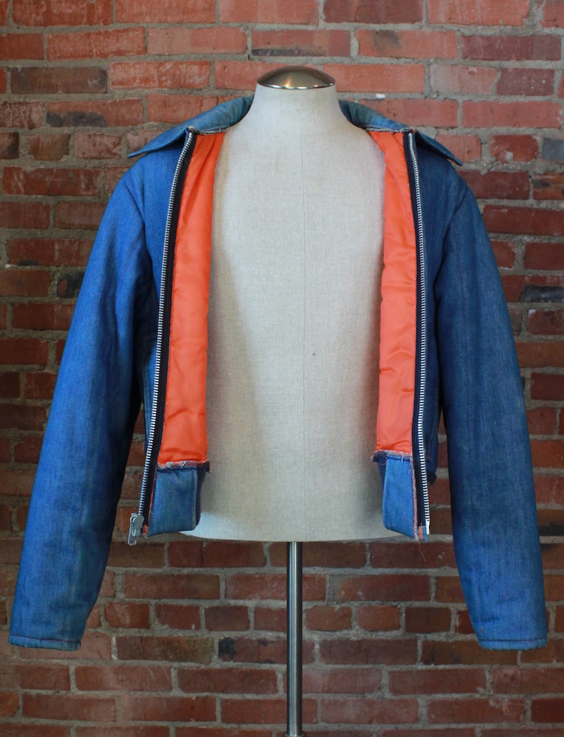 Men/'s Vintage 70/'s Samco Denim Jacket Thermal Twins Winter Hunting Skiing Blue Orange LargeXL