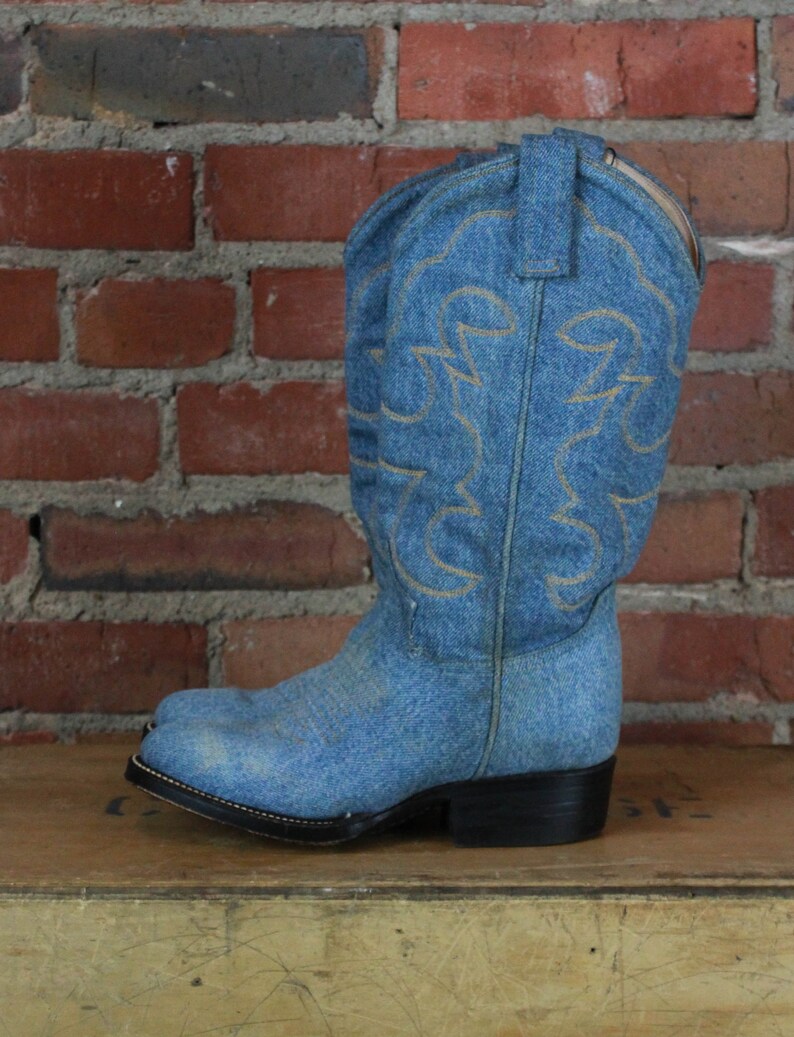 Women/'s Vintage Denim Western Cowboy Boots Size 6