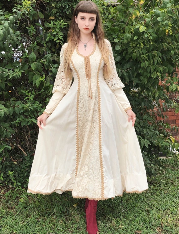 Women's Vintage 70's Gunne Sax Crochet Gown - Smal