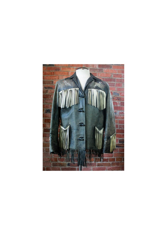 Men's Vintage 60's Leather Jacket Fringe White Sue