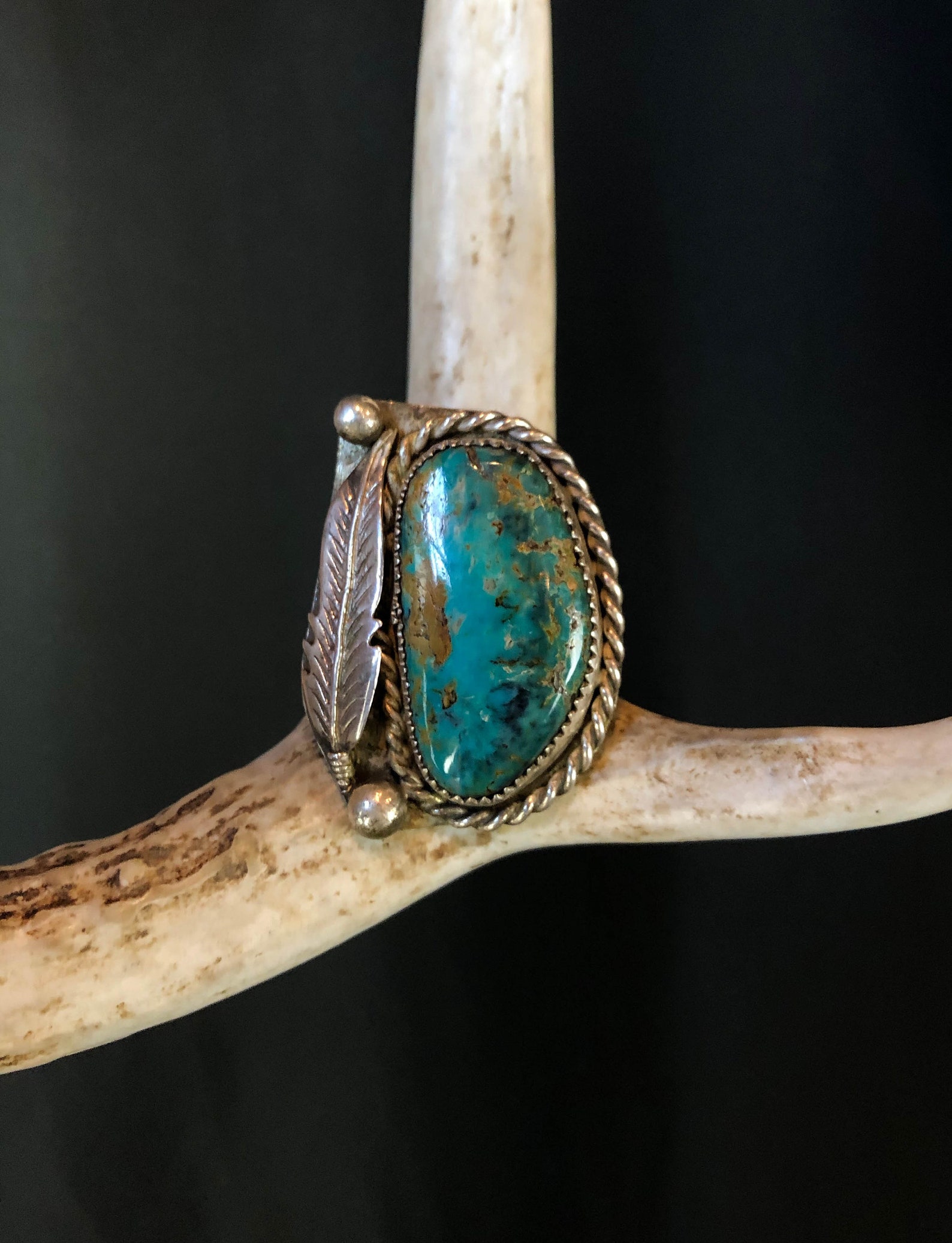 Vintage Sterling Silver Turquoise Feather Ring Size 11 Etsy