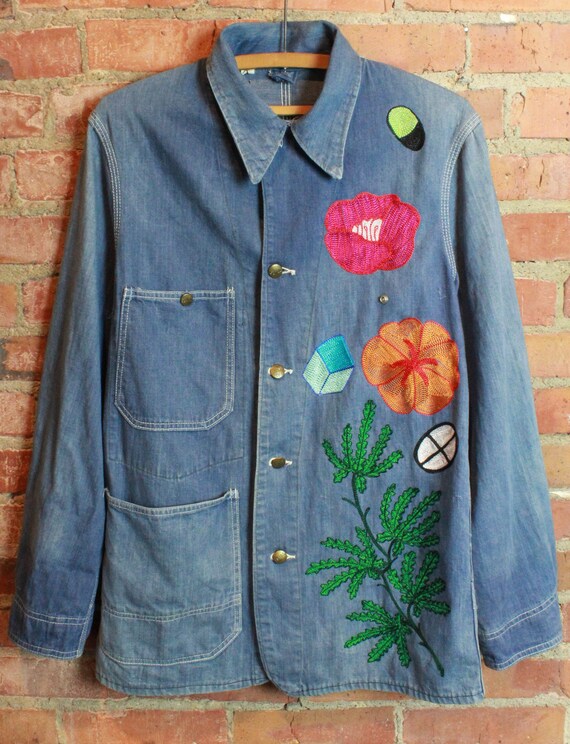 Vintage 70's Sears Denim Chore Coat Custom Chain S
