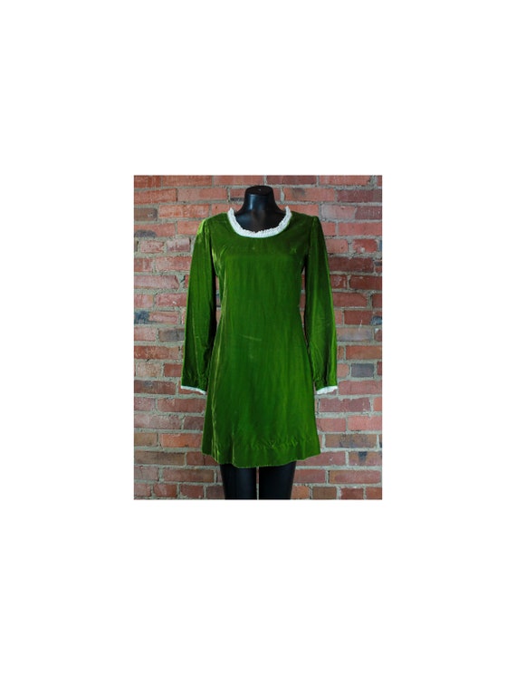 Women's Vintage 60's/70's Green Velvet Mod Dress L