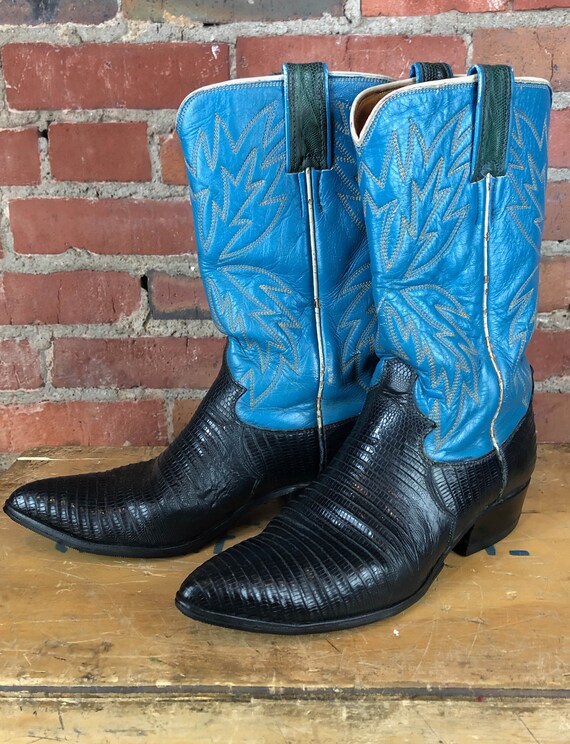 black and blue cowboy boots