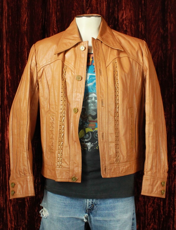 Men's Vintage 60's Brown Leather Sports Jacket - M