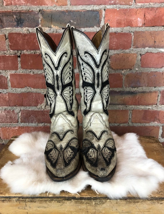 Women's Vintage Black And White Leather Butterfly