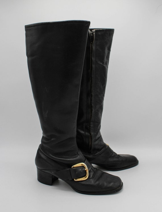 Women's Vintage 60's Mod Black Leather Go Go Boots