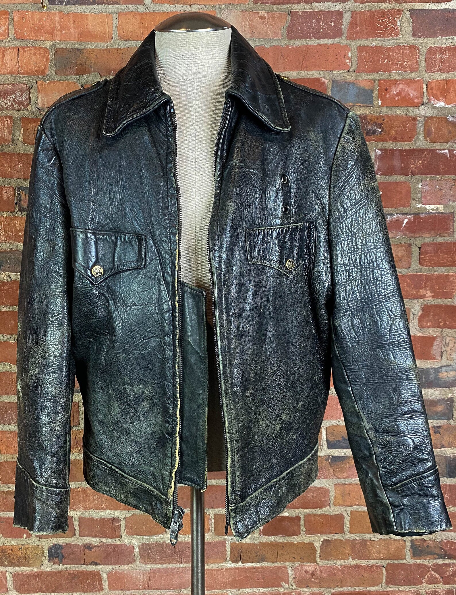 Men's Vintage 60's Leather Jacket Motorcycle Cop Black | Etsy