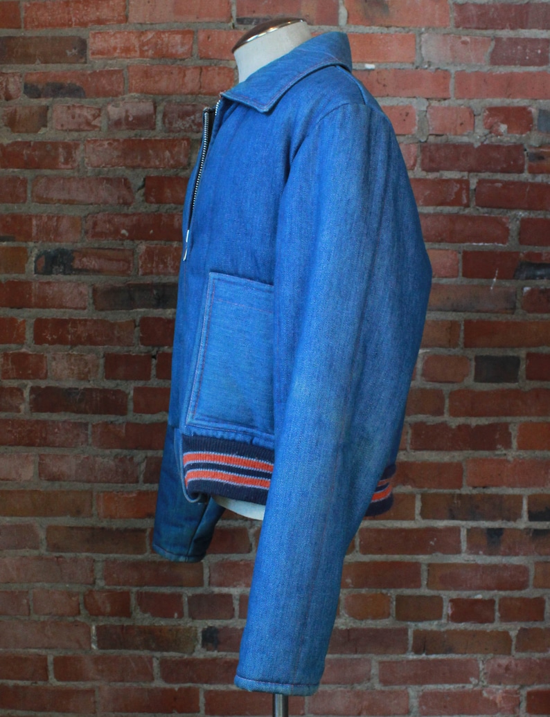 Men/'s Vintage 70/'s Samco Denim Jacket Thermal Twins Winter Hunting Skiing Blue Orange LargeXL
