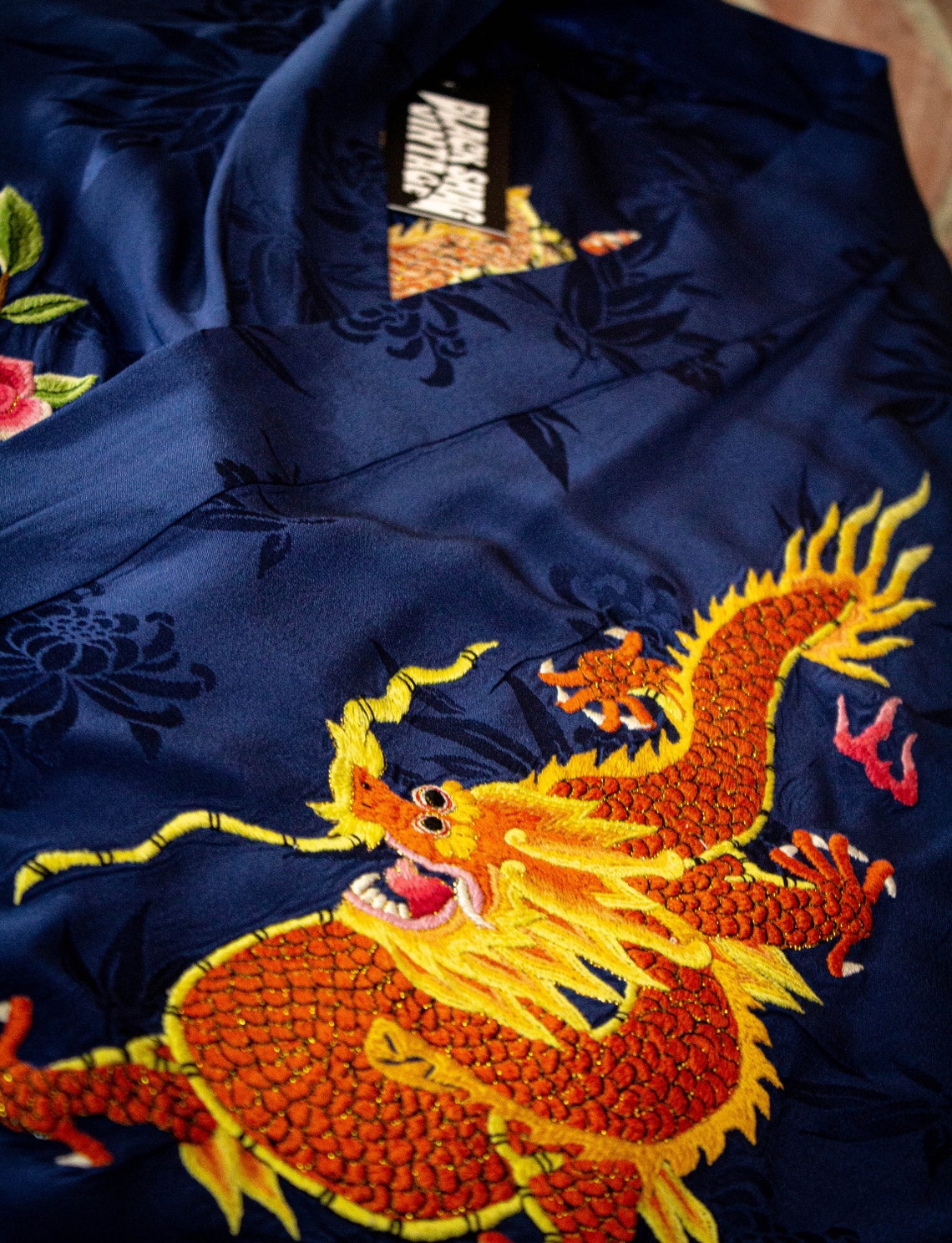 Vintage Blue Silk Embroidered Dragon Kimono Robe OS Etsy