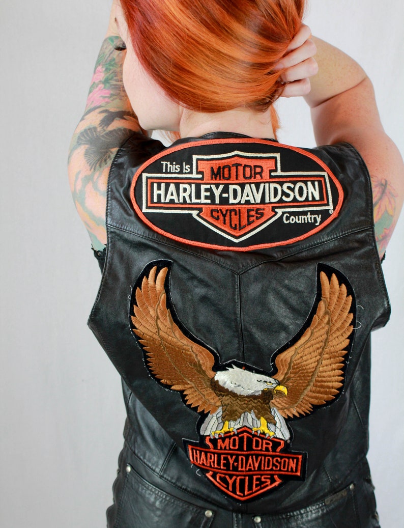 Vintage 80/'s Harley Davidson Vest Leather Biker Riding Motorcycle Patch Black Unisex Medium