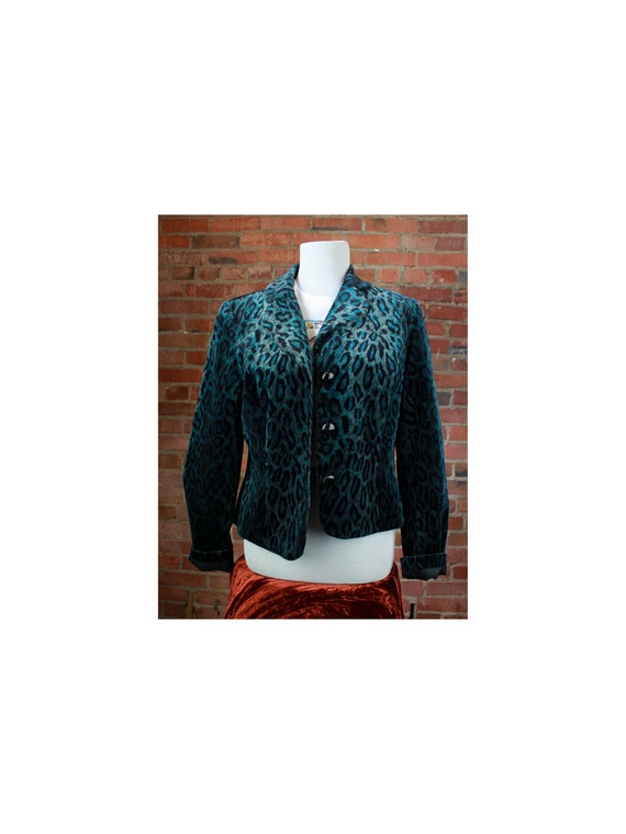 Women's Vintage 90's Teal Leopard Print Jacket Cro