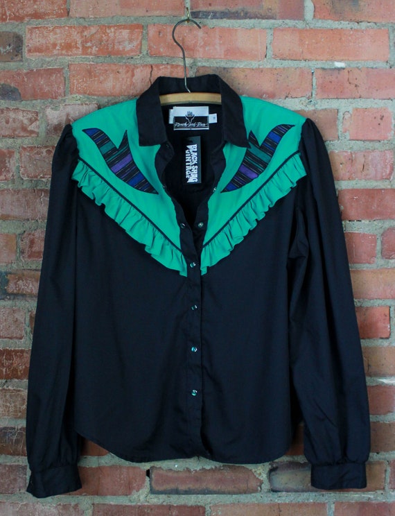 Women's Vintage 90's Ranch Western Shirt Black Gre