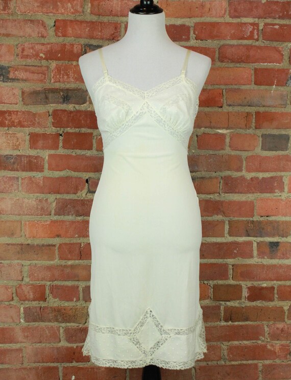 Women's Vintage White Swiss Dot Lace Slip Dress -