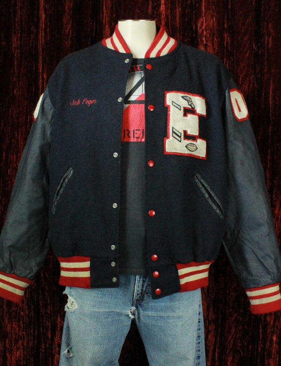 Men's Vintage 60's Black And Red Letterman Jacket