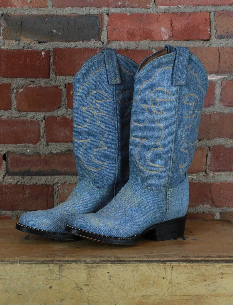 Women/'s Vintage Denim Western Cowboy Boots Size 6