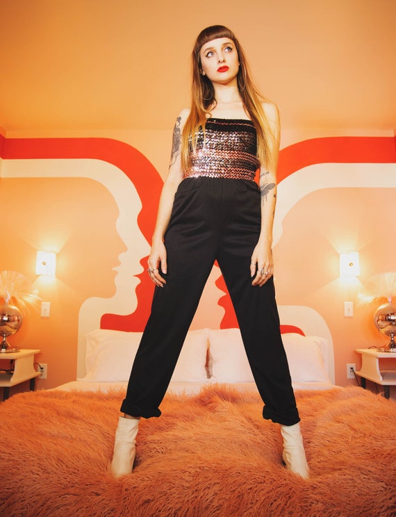 Women's Vintage 70's Sequin Strapless Jumpsuit - S