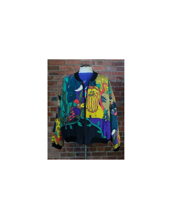 Vintage 90's Silkscapes Bomber Jacket Jungle Anima