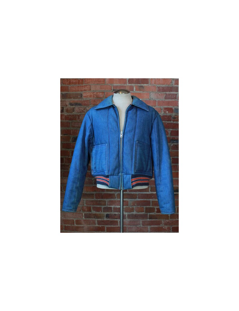 Men/'s Vintage 70/'s Samco Denim Jacket Thermal Twins Winter Hunting Skiing Blue Orange LargeXL