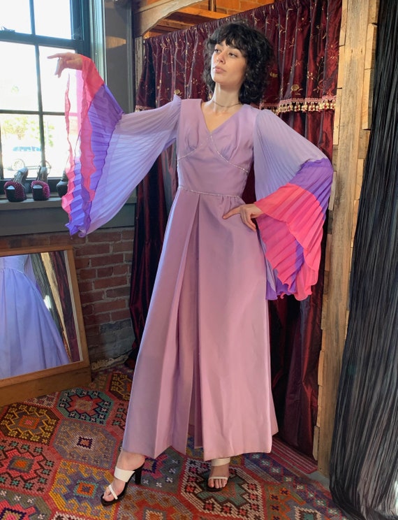 Women's Vintage Purple Maxi Dress With Pleated Tru
