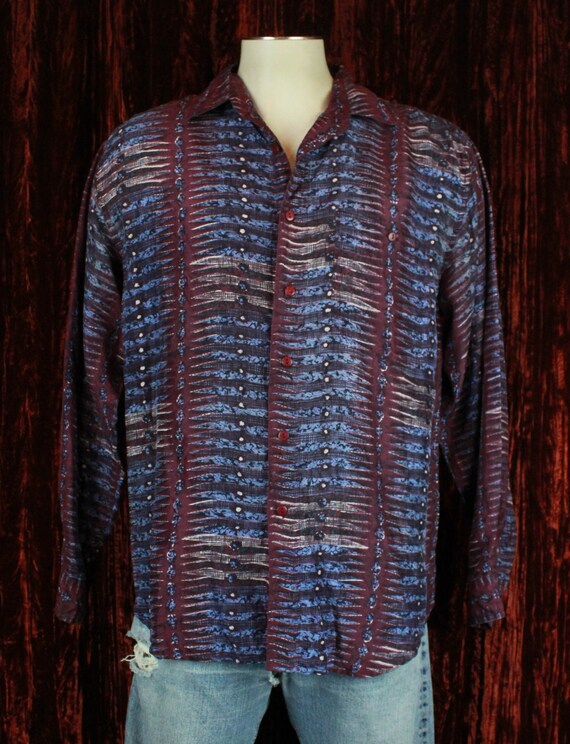 Men's Vintage 90's Purple Silk Long Sleeve Button