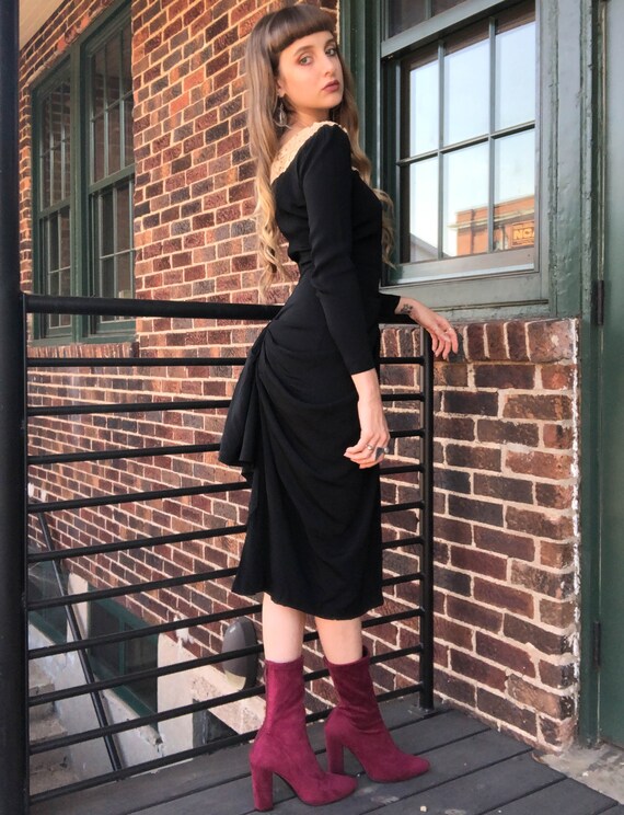 Women's Vintage 60's Black Bustle Midi Dress - XS/