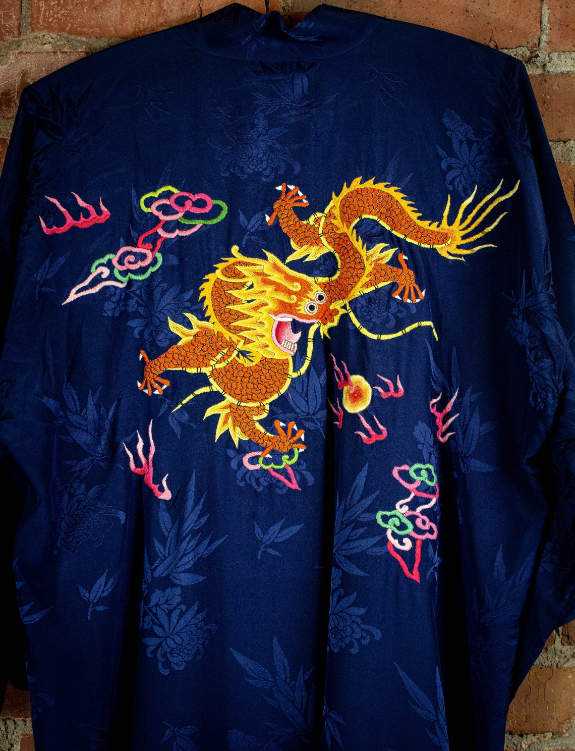 Vintage Blue Silk Embroidered Dragon Kimono Robe OS Etsy