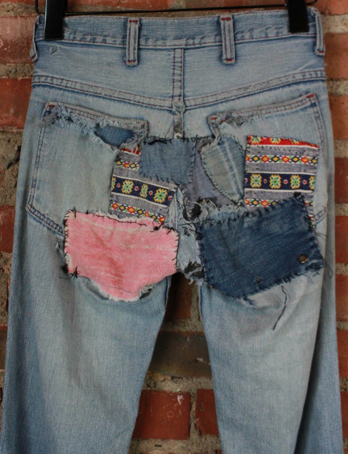Women's Vintage 70's Patchwork Jeans 26W Hippie Boho | Etsy
