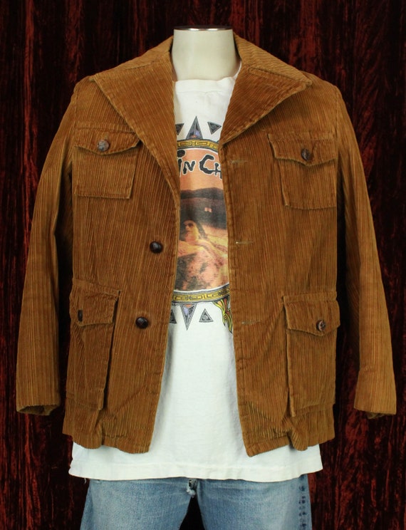 Men's Vintage 70's Campus Brown Corduroy Faux Fur