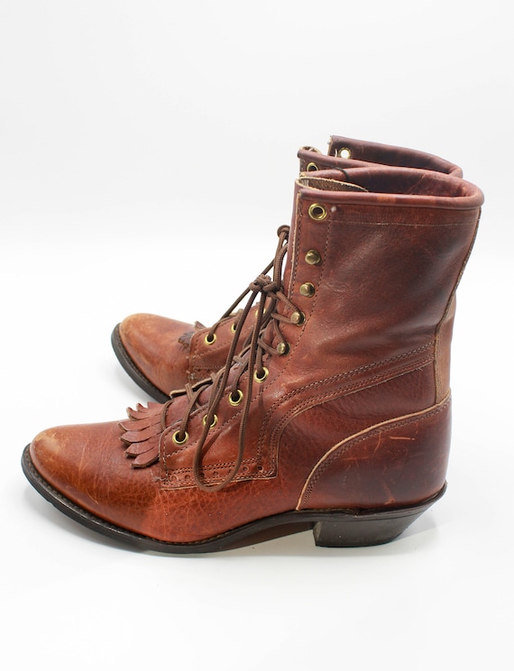 Women's Vintage 80's Roper Boots Lace Up Leather B