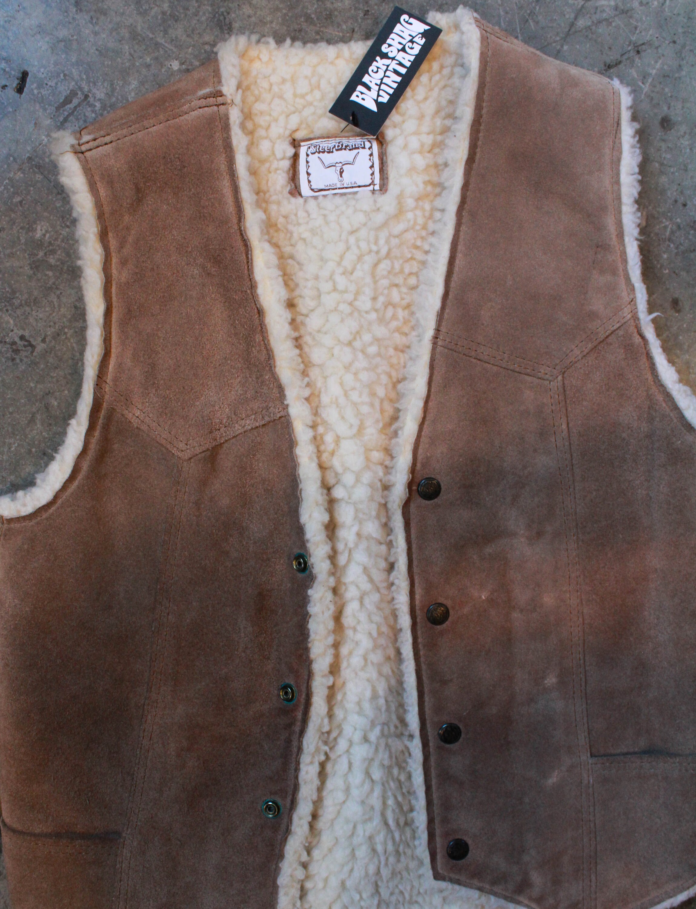 Vintage Steer Brand Sherpa Lined Vest Brown Suede Leather Wool Etsy