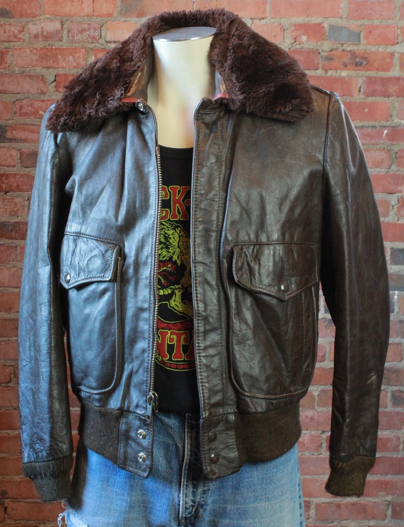 Men's Vintage Excelled Brown Leather Bomber Jacket Size 40 Etsy