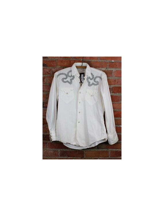 Men's Vintage 80's Western Shirt Pearl Snap Embroi