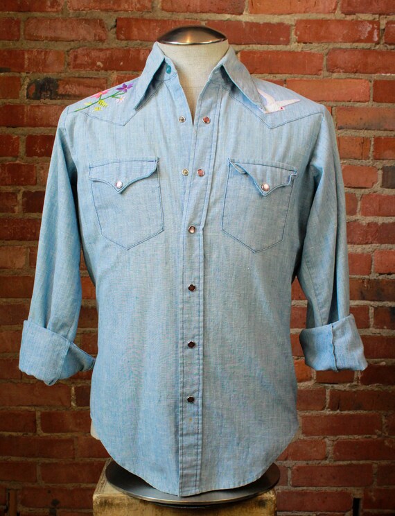 Women's Vintage 70's Hand Embroidered Chambray Pea