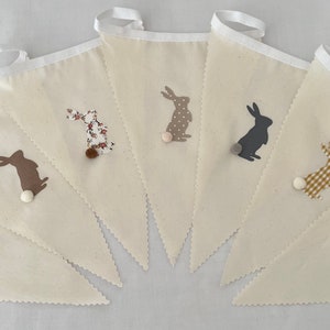 Easter Bunting Multi Grey Brown Pom Pom Rabbits Various Sizes Country Bunnies image 1