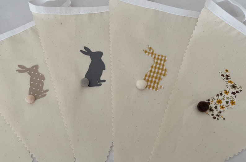 Easter Bunting Multi Grey Brown Pom Pom Rabbits Various Sizes Country Bunnies image 8