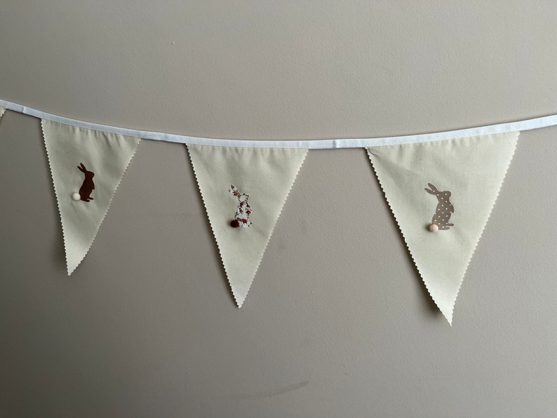 Easter Bunting Multi Grey Brown Pom Pom Rabbits Various Sizes Country Bunnies image 7