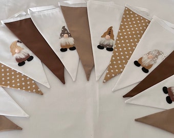 Gorgeous Double Sided Cute Gonk Bunting.  Brown Tan & White Colours. “Christmas Chestnutters”