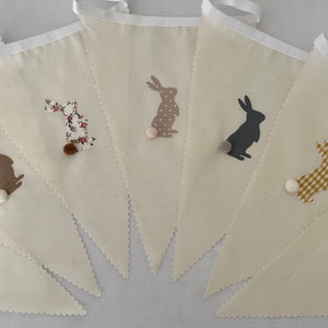 Easter Bunting Multi Grey Brown Pom Pom Rabbits Various Sizes Country Bunnies image 6