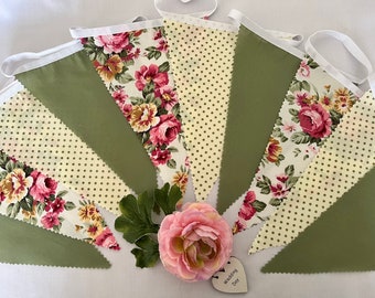 Various Sizes of Pretty Sage Green And Floral "SUMMERTIME" Fabric Bunting