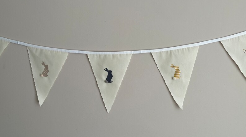 Easter Bunting Multi Grey Brown Pom Pom Rabbits Various Sizes Country Bunnies image 2