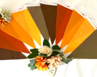 Various Sizes of Shades of Chestnut, Oranges & Khaki Green (code:O2 ) Party / Wedding Fabric Bunting