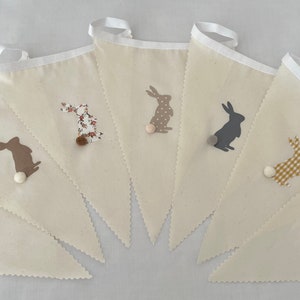 Easter Bunting Multi Grey Brown Pom Pom Rabbits Various Sizes Country Bunnies image 4