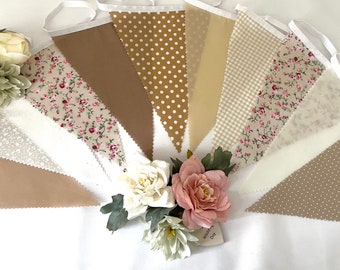 Various Sizes of Shades and Patterns of Beige & Coffee “Coffee Sensation” Party / Wedding Fabric Bunting