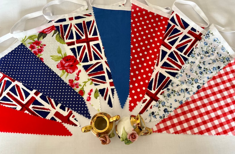 Various Sizes of Gorgeous Red White Blue - British Celebration Fabric Bunting “Great British Tea Party “ 