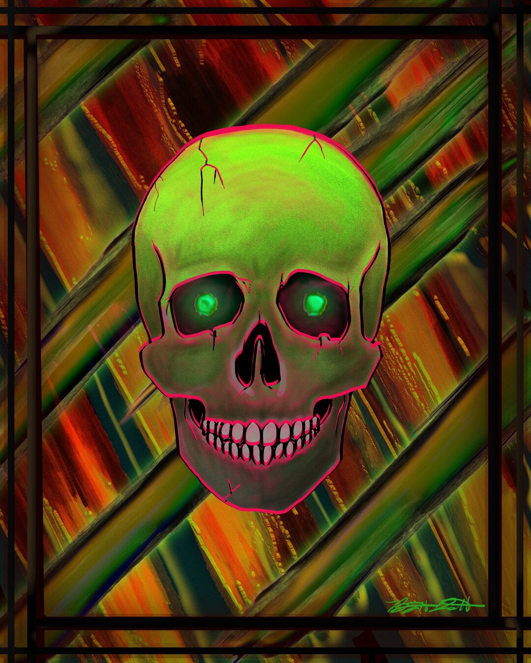Neon Skull Digital Print - Etsy