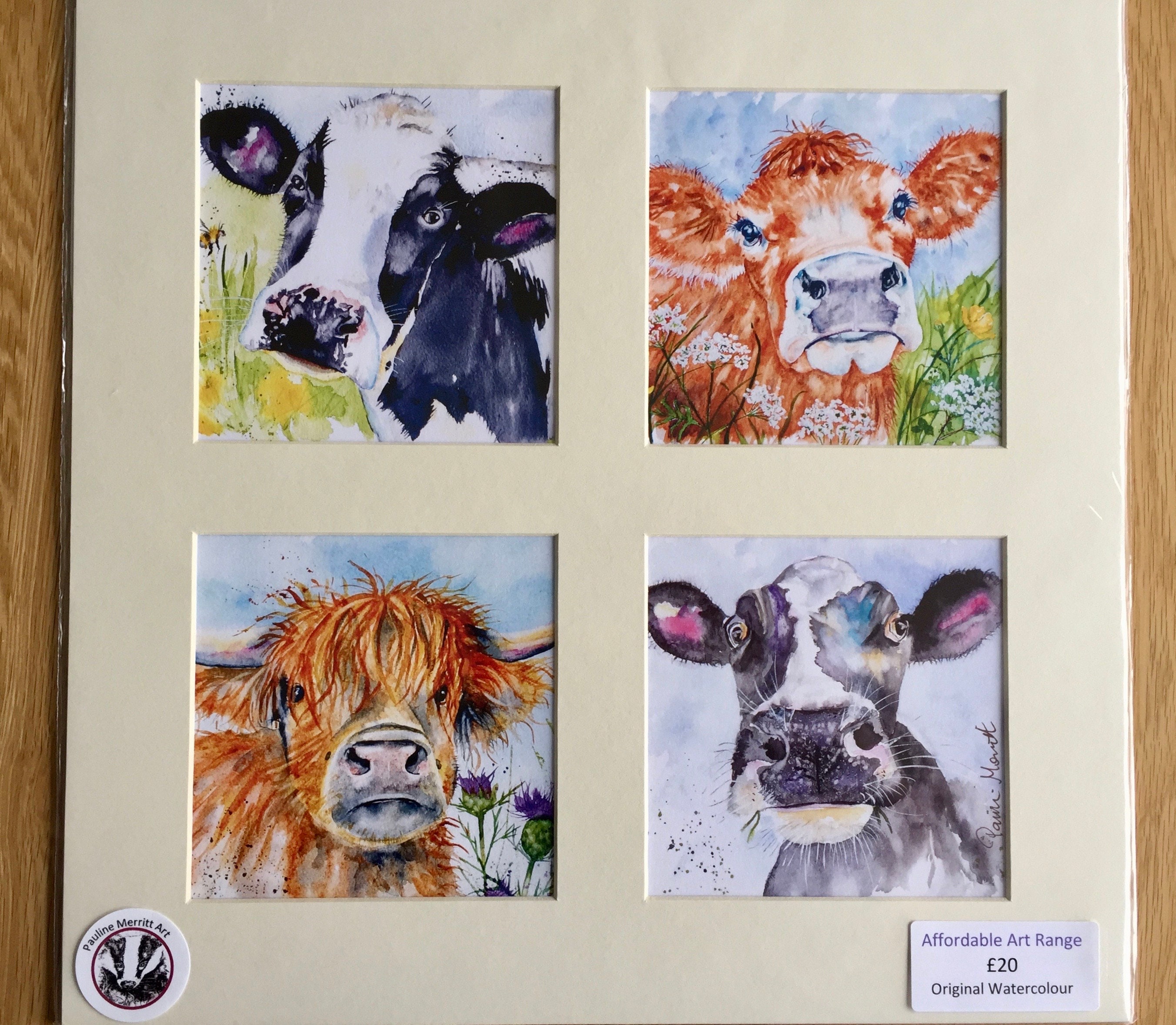 Cows Digital Quad Art Print From Watercolours by Pauline - Etsy Canada