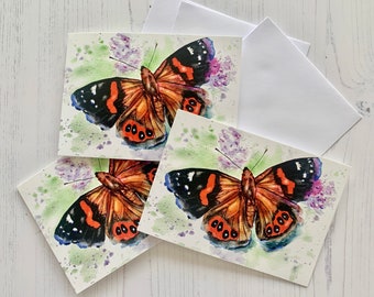 Butterfly Note cards |3 cards with white envelopes |Red Admiral Notecards | Notecards | Watercolour |Gift | Stationery | Art Notecards